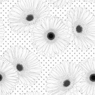 Beautiful monochrome black and white seamless background with flowers N11