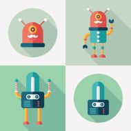 Robots flat square and round icons with shadows Set 13