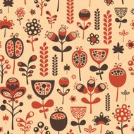 Vintage seamless pattern with red and brown flowers