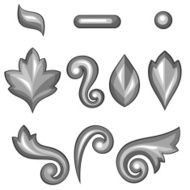 Set of baroque ornamental floral silver elements