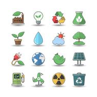 Flat color style Eco Energy icons set