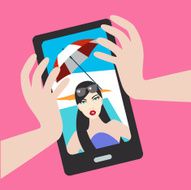 Selfie photo Woman on the beach Vector