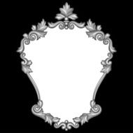 Baroque ornamental antique silver frame on black background