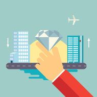 Hand Holds a Jewel on Urban Landscape Icon Vector