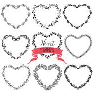 Hand drawn rustic vintage heart wreaths Floral vector graphic