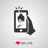 Selfie icon with trendy woman Vector symbol