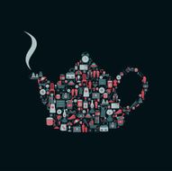 Tea pot silhouette created from retro style flat icon