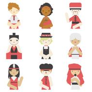 Boys in traditional clothes flat icons