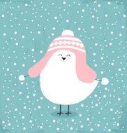 Winter card with bird wearing a winter hat N2