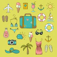 Collection of vector icons on vacation