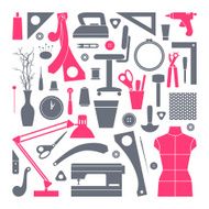 Icons set sewing and hobby tools