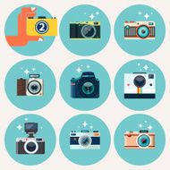 Photo camera icons set in flat style N3