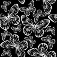 beautiful monochrome black and white seamless background with flying butterflies N3