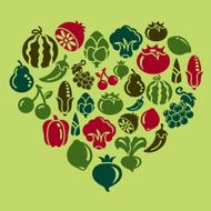 Fruit and Vegetable Icons in Heart Shape N3