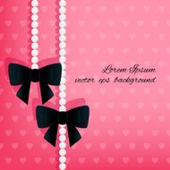 Two bow and pearls on pink background with hearts