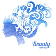 Watercolor beautiful woman silhouette with flowers N2