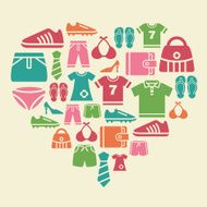Clothing and Accessories Icons in Heart Shape N3