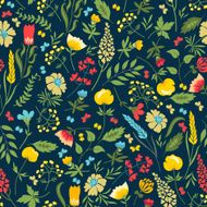 Seamless floral pattern with flowers and herbs