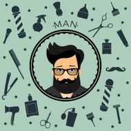 Barber shop vintage seamless background with hipster character