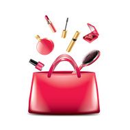 Women bag with cosmetics isolated on white vector