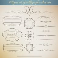 Filigree set of calligraphic elements for vintage design beauti