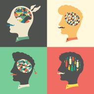Set of hipster heads with thoughts about triangles and ties