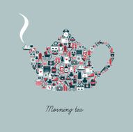 Tea pot silhouette created from retro style flat icon N2