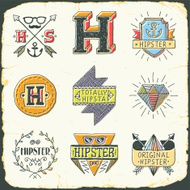 Vintage colorful hand drawn hipster labels set 1 on cardboard