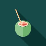 Coconut cocktail flat square icon with long shadows
