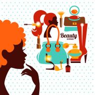 Beautiful woman silhouette with fashion icons N3