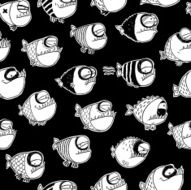seamless pattern with monochrome cartoon fish