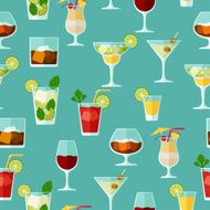Alcohol drinks and cocktails seamless pattern in flat style N4