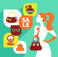 Beautiful woman silhouette with shopping icons N2
