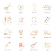 Sewing equipment icons set flat line