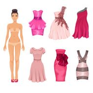 Vector dress-up doll with pink dresses