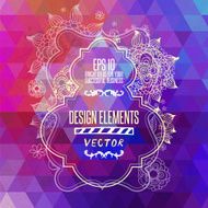 Colorful geometric background card with floral frame