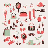 Woman accessories icons set
