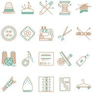 Flat line icons vector collection of sewing items