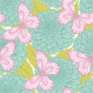 seamless pattern with flowers chrysanthemums leaves and butterflies