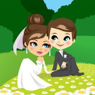 Newlyweds Sitting on Garden