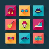 Set of hipster icons in flat design style