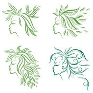 Vector set of girls hair from leafs