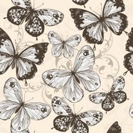 Vector seamless wallpaper with swirls and butterflies