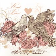 Fashion Valentine card with birds and roses in vintage style N2