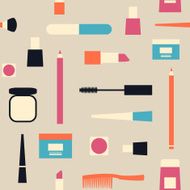 Fashion pattern with different cosmetic objects on light grey background