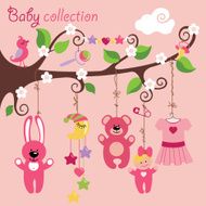Newborn elements for Baby girl hanging on the tree