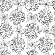seamless background with monochrome black and white butterflies dahlias