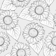 black and white seamless background with sunflowers N2