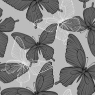 beautiful monochrome black and white seamless background with flying butterflies N4