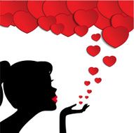 Silhouette of a woman sending hearts Valentine&#039;s day card